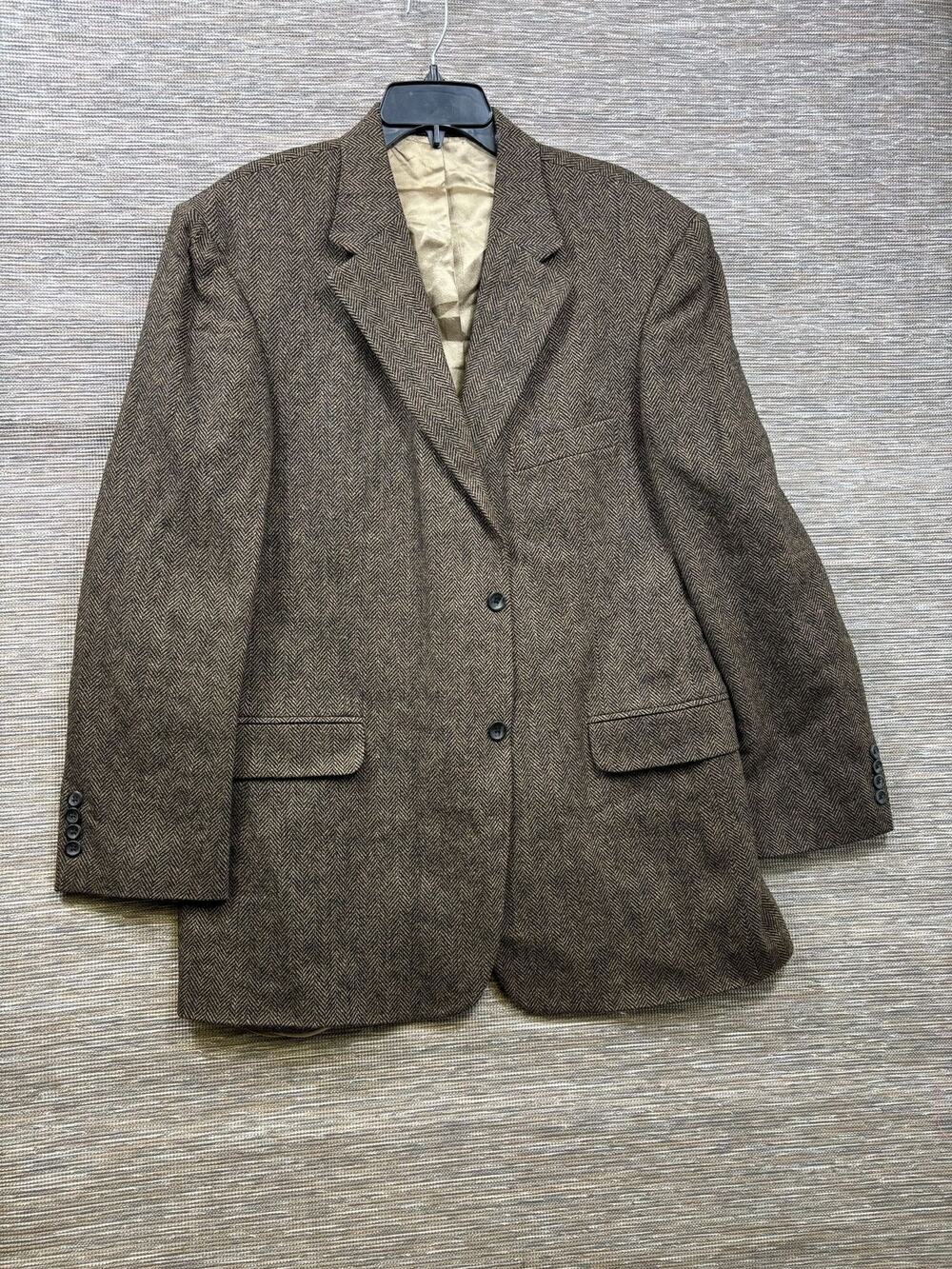 Oscar De La Renta Blazer Mens 46L Brown Herringbone Wool Tweed Sport Coat Jacket